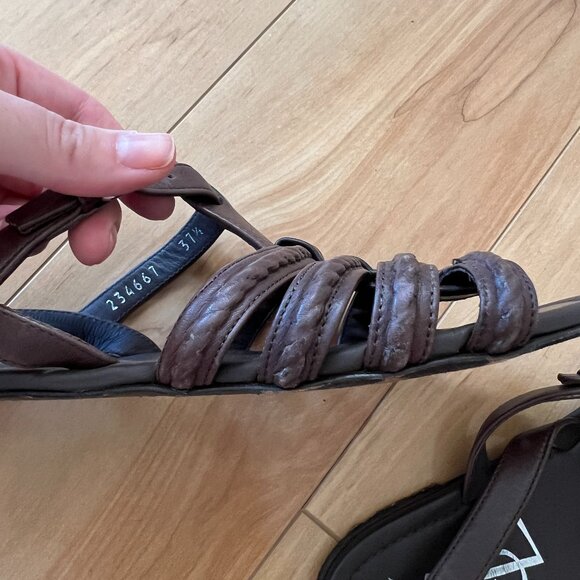 Yves Saint Laurent YSL Gladiator Flat Sandals Dark Brown Leather size 37.5 - Picture 8 of 13